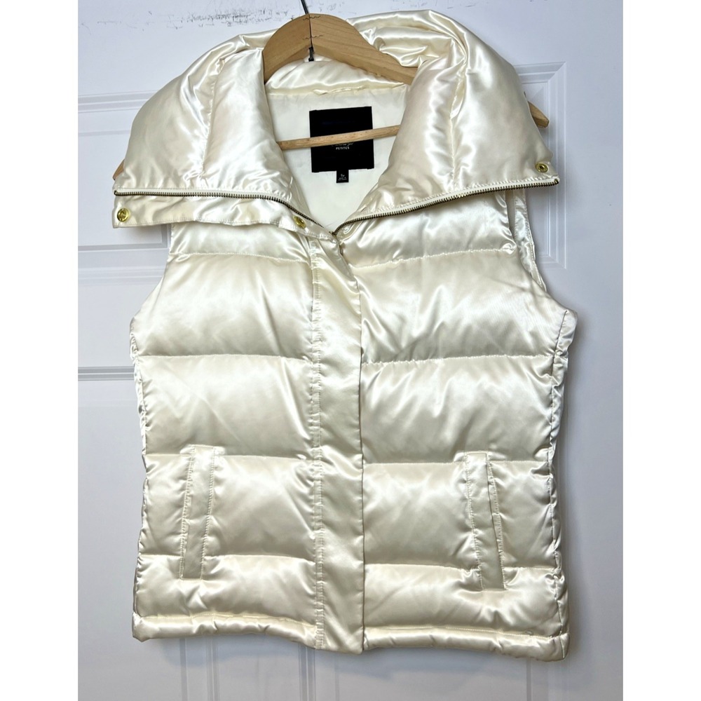 Talbots Satin Duck Down Filled Puffer Vest in Ivory/Pearl Petite S Light & Warm